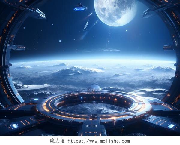 宏伟的未来科幻概念CG太空站空间站场景